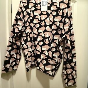 THML Black Leopard Print Cowl Neck Sweater with Blush and Cream Spots